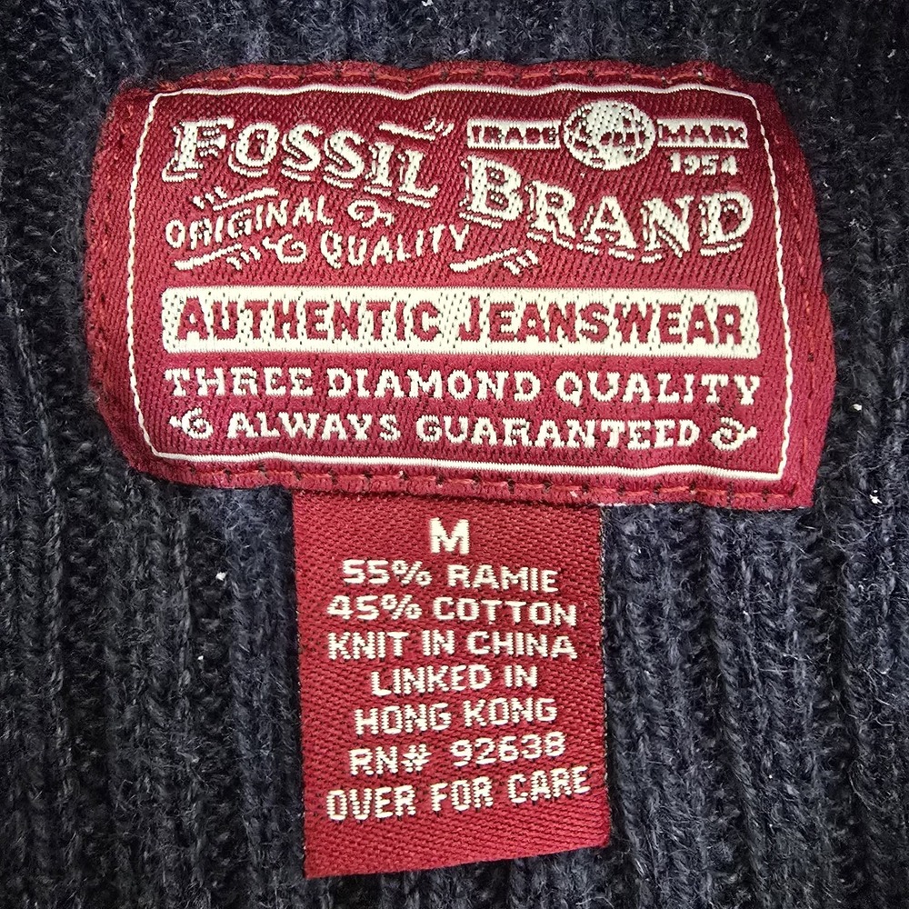 Fossil Brand Sweater Mens Medium Navy Blue Ribbed Mock Neck Long Sleeve Y2K VTG